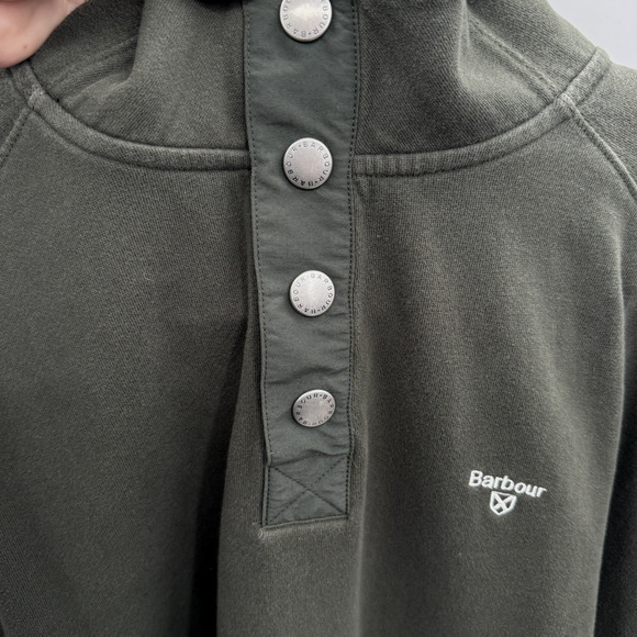 Barbour Men's Half-Snap Pullover Sweatshirt Sz XXL Green Cotton Logo Mock Neck - Picture 4 of 10